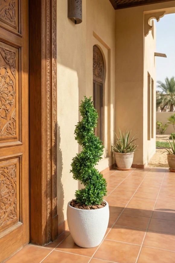 Artificial Buxus Spiral in White Easington Pot - 90cm