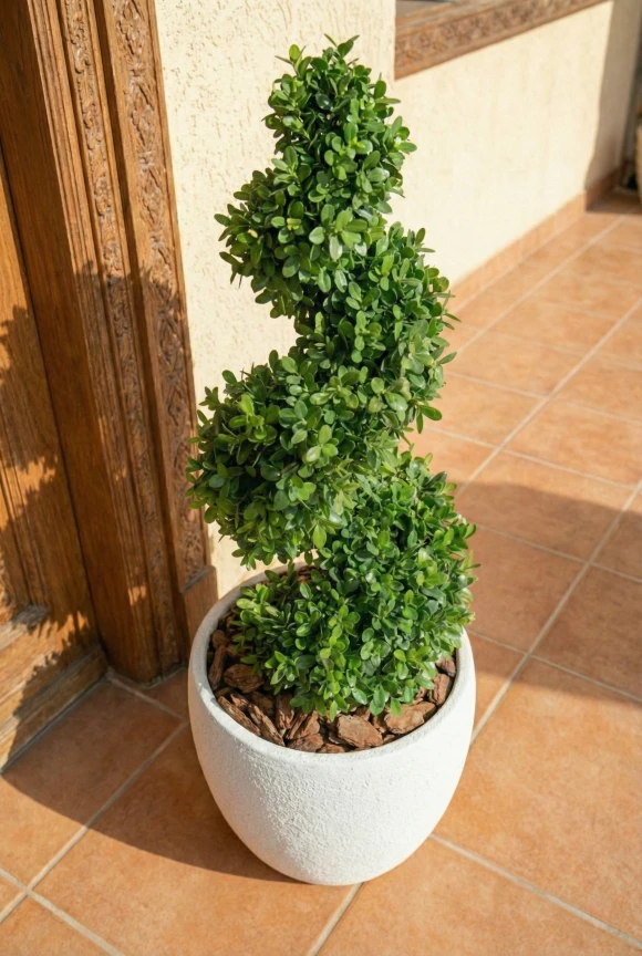 Artificial Buxus Spiral in White Easington Pot - 90cm